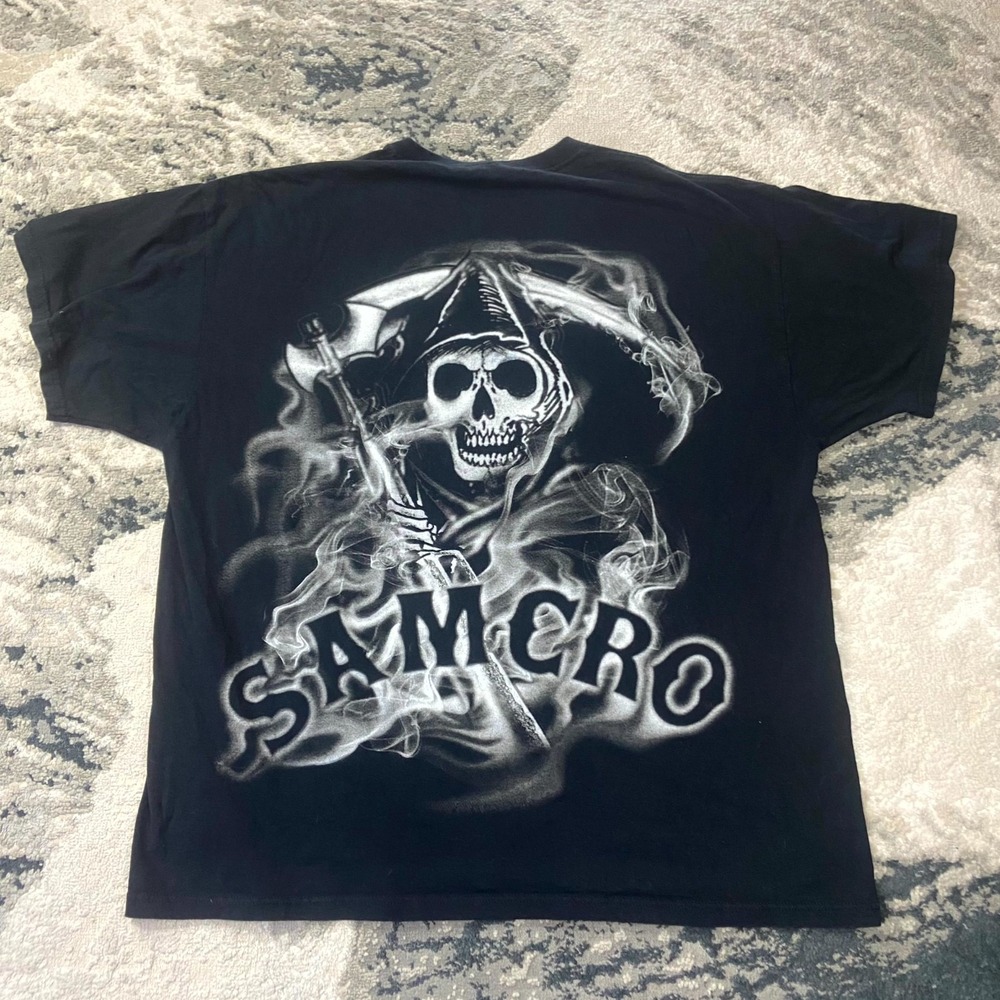 Sons Of Anarchy Y2K Grunge Goth T Shirt Sz 2XL Black Samcro Smokey Reaper Skulls